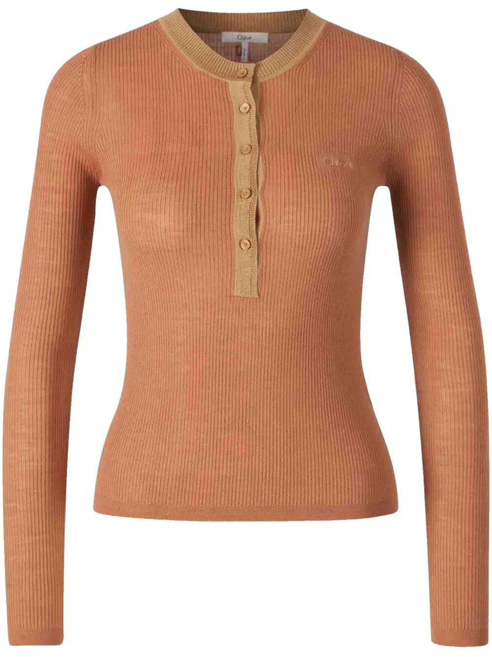 CHLOÉ Slim Fit Merino Wool Fine Knit Henley Shirt