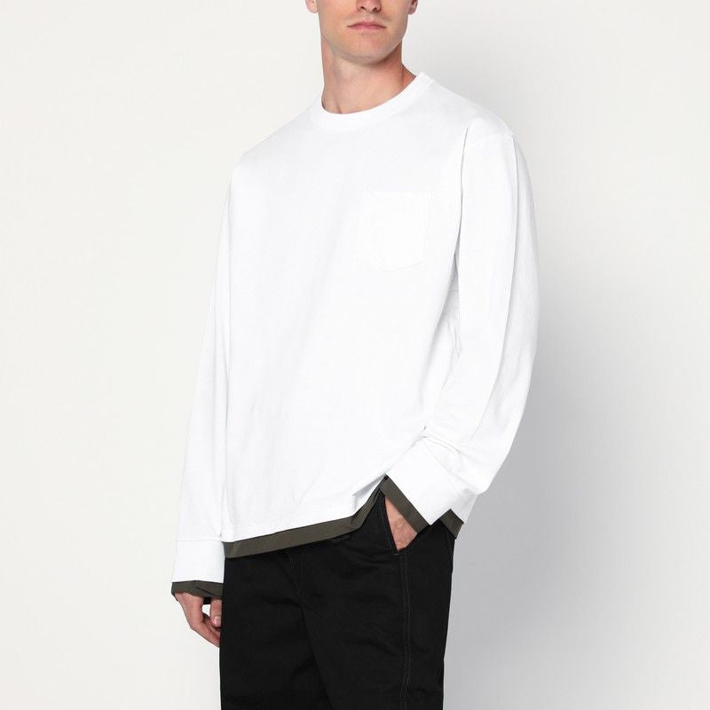 SACAI Cotton Crew Neck Shirt with Double-Layer Hem