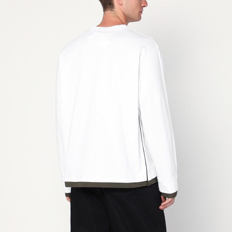 SACAI Cotton Crew Neck Shirt with Double-Layer Hem