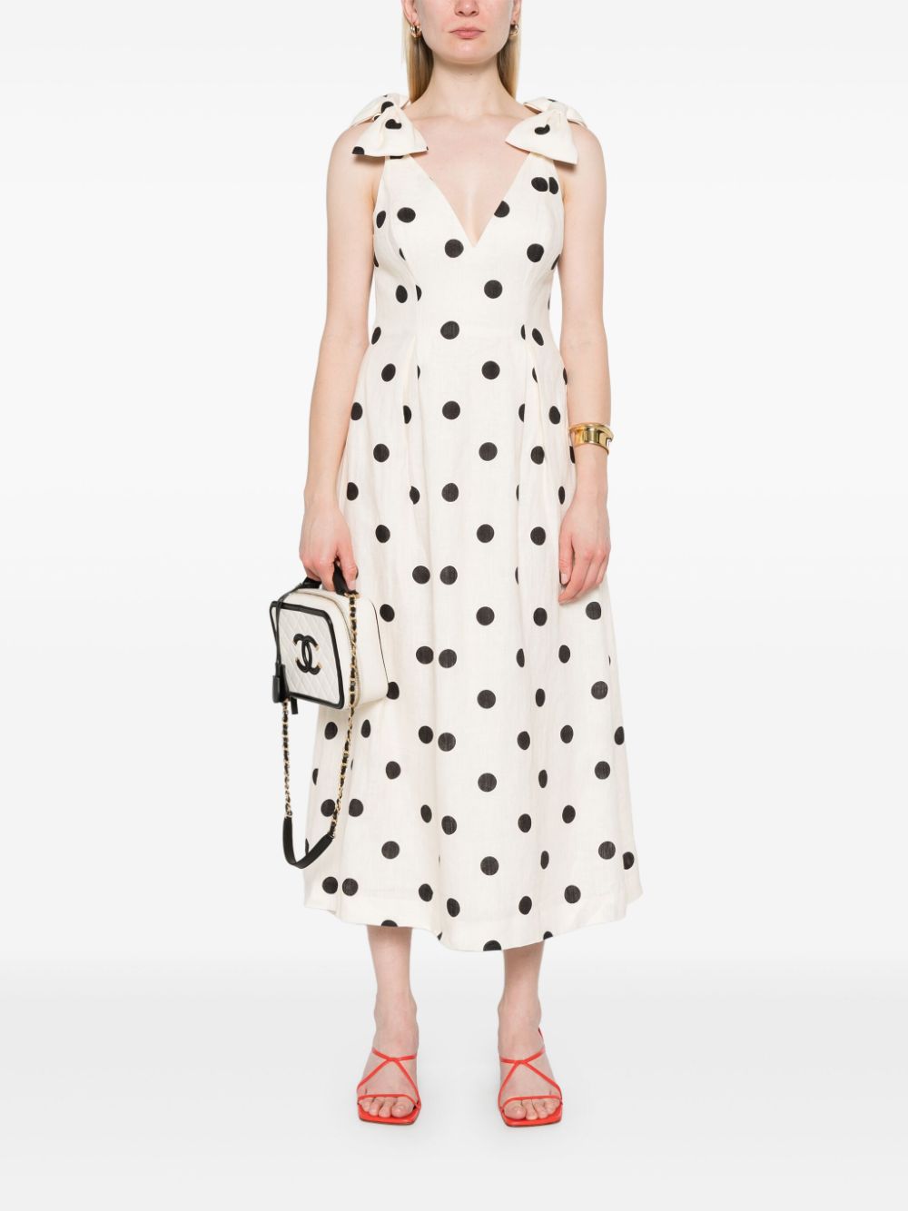 ZIMMERMANN Mini Dress with Polka-Dot Motif and Shoulder Bow Detail