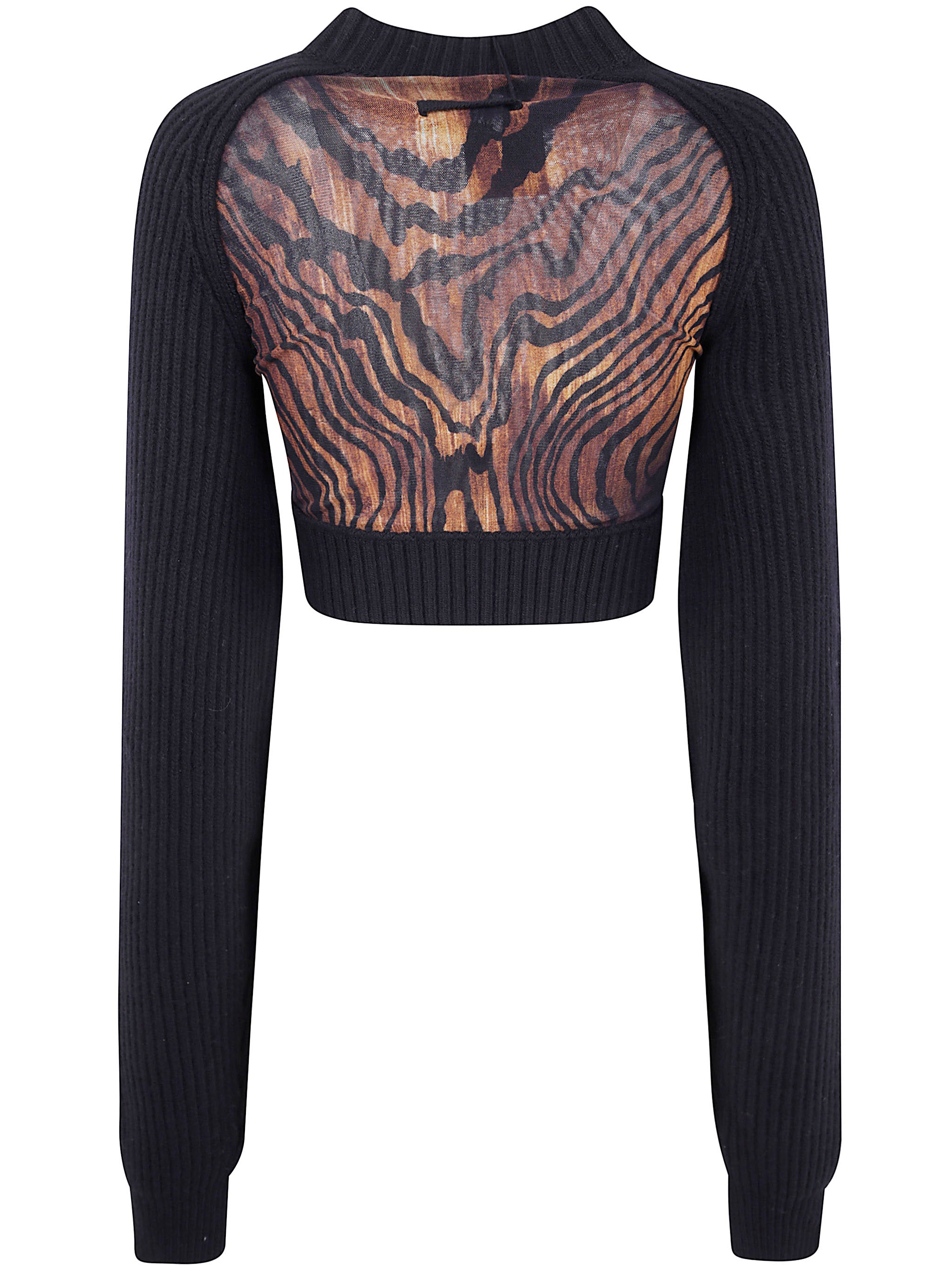 JEAN PAUL GAULTIER Ribbed Long Sleeve Cropped Sweater with Mesh Cut Out Details