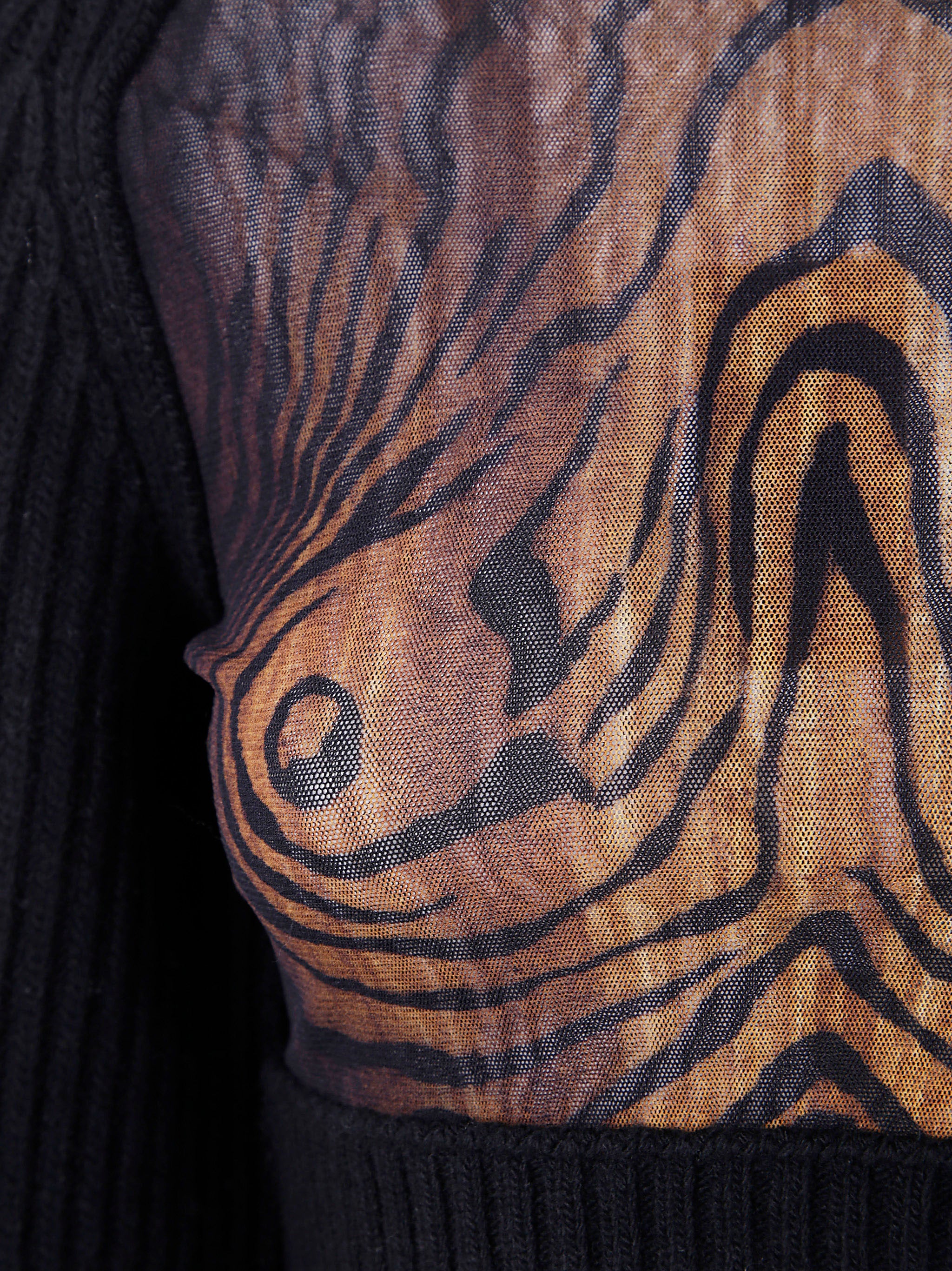 JEAN PAUL GAULTIER Ribbed Long Sleeve Cropped Sweater with Mesh Cut Out Details