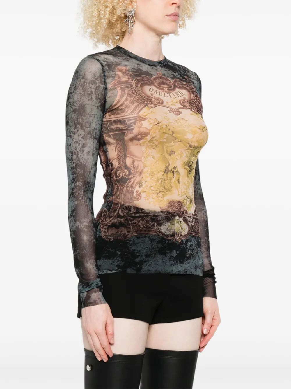 JEAN PAUL GAULTIER Mesh Long Sleeves Top - Printed Medallion