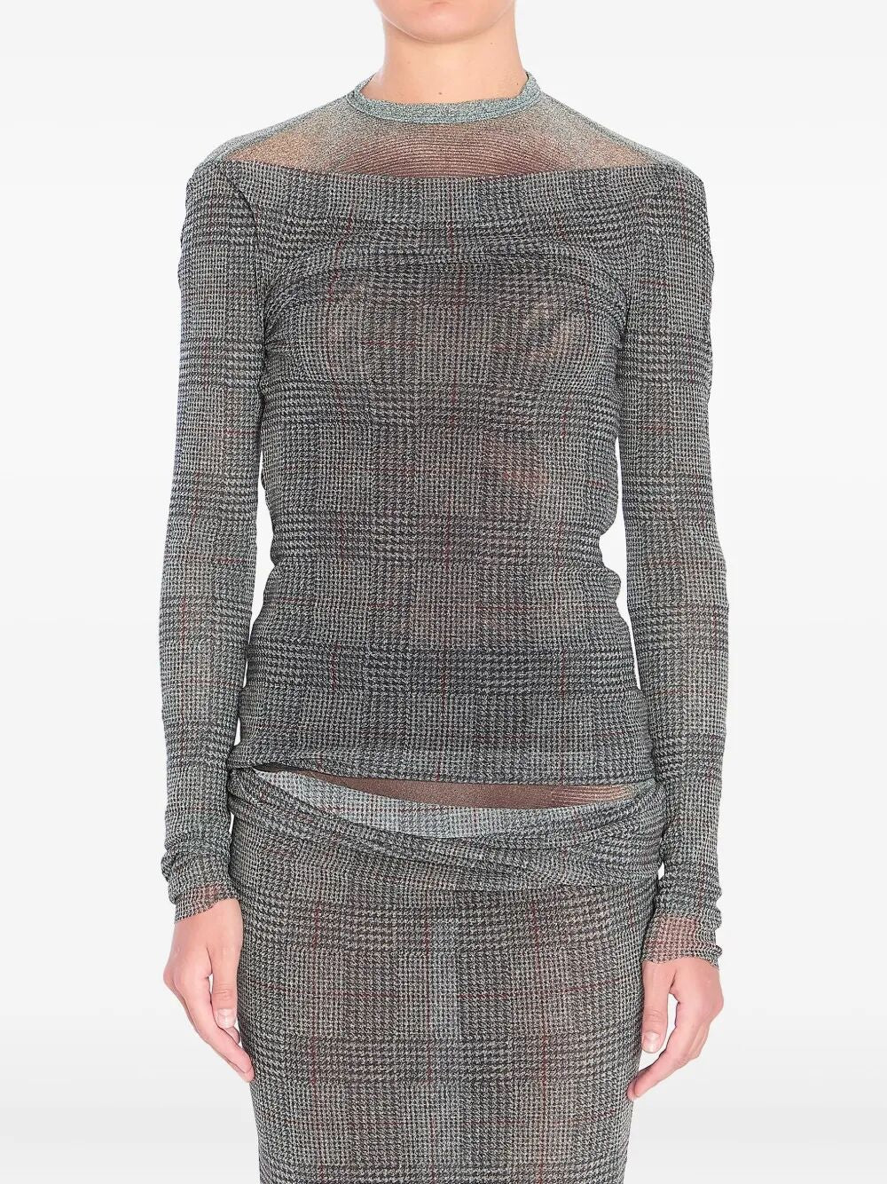 JEAN PAUL GAULTIER Double Layer Printed Body Shadow and Prince of Wales Mesh Top