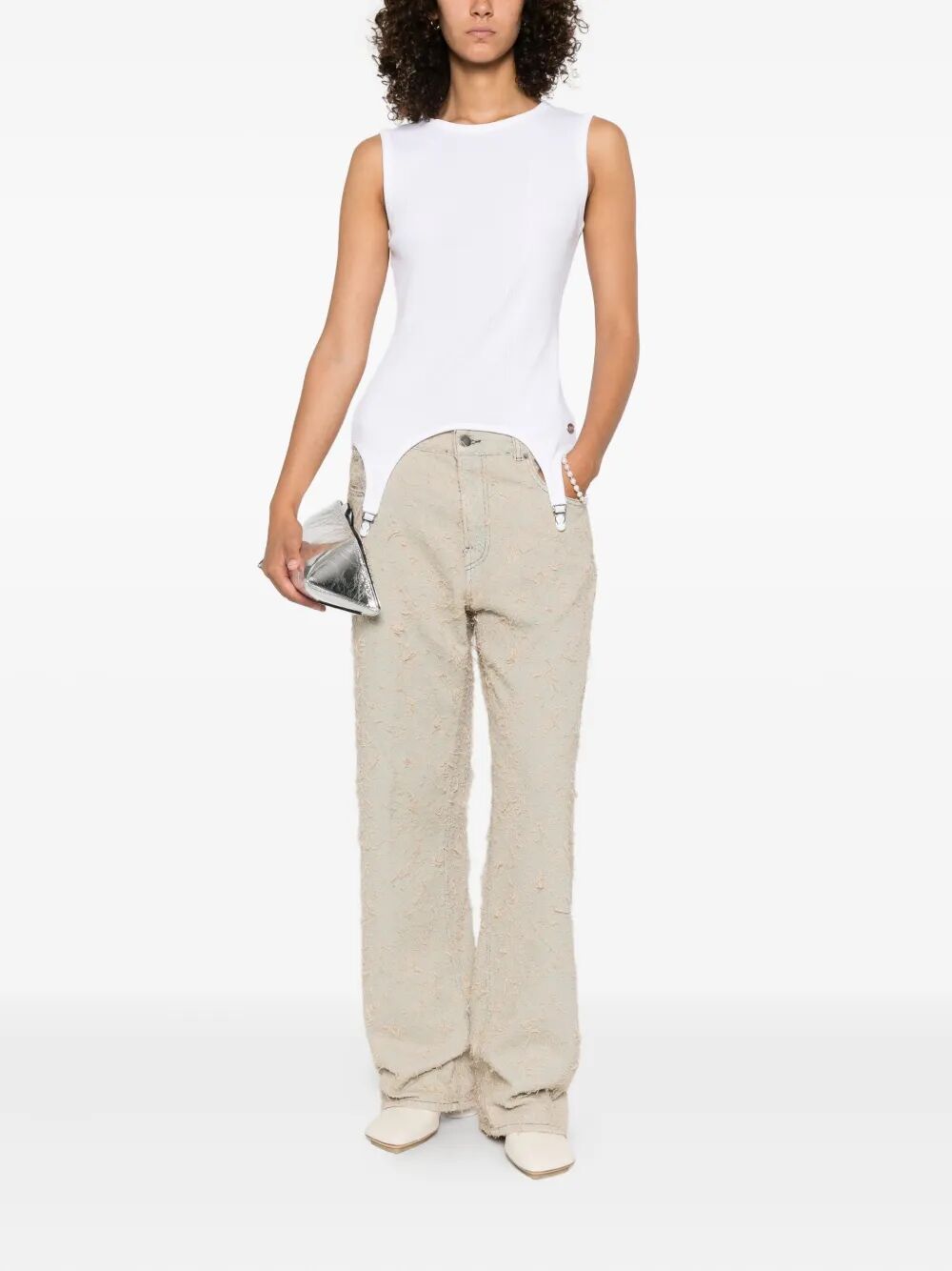 JEAN PAUL GAULTIER Cotton Ribbed Tank Top with Lingerie Garter