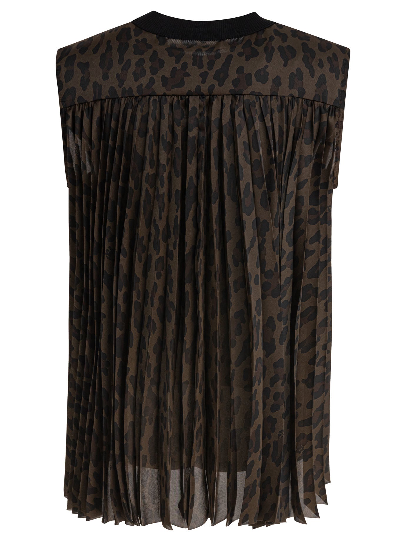 SACAI Leopard Print Pleated Sleeveless Top