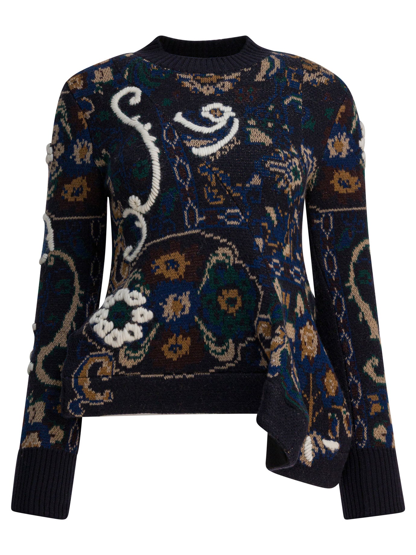 SACAI Floral Jacquard Knit Sweater - Regular Fit