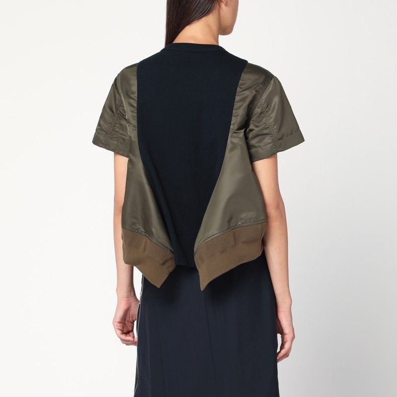 SACAI Cotton and Nylon T-Shirt with Chest Pocket for Women - FW25