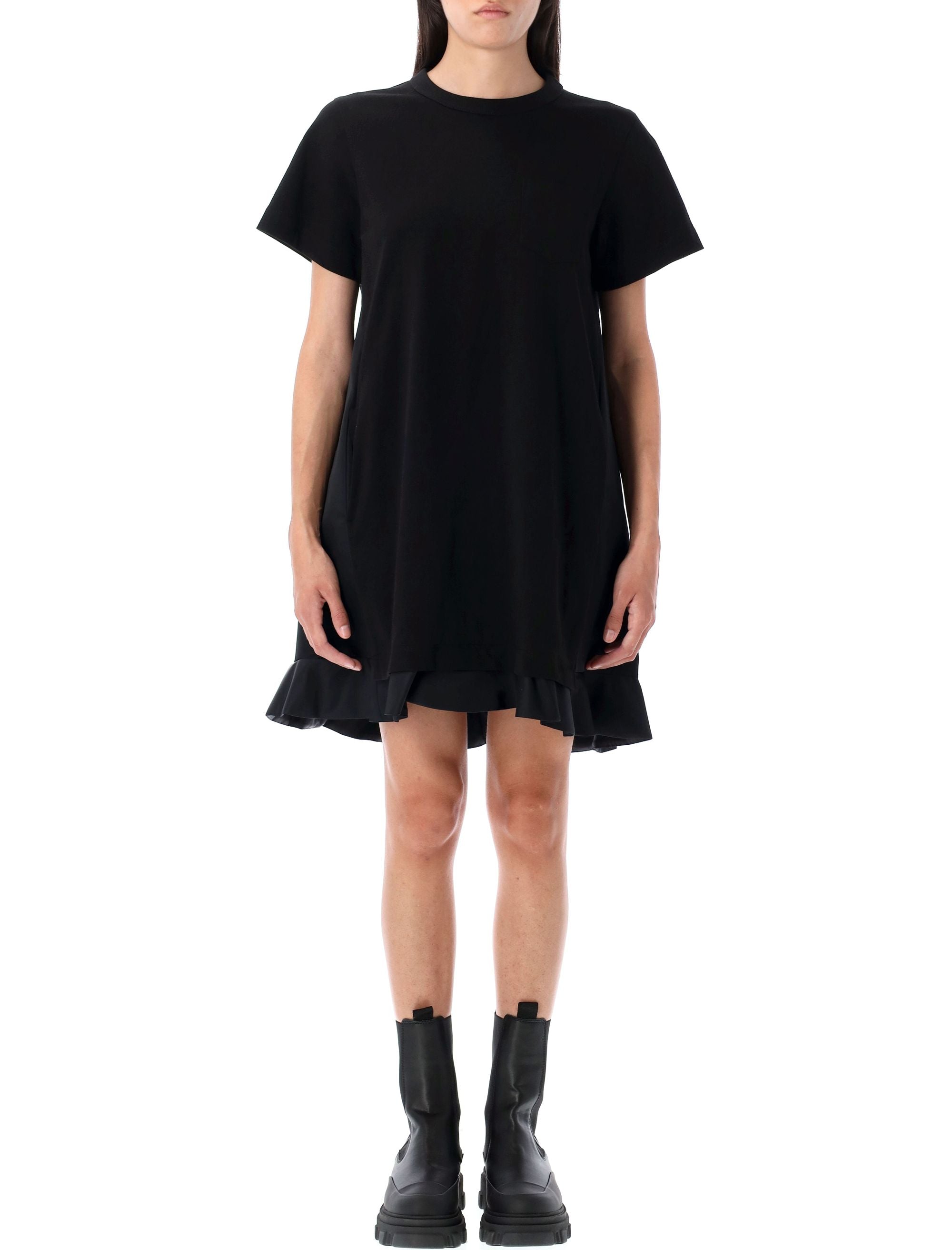 SACAI Women's Mini T-Shirt Dress with Frilled Hem