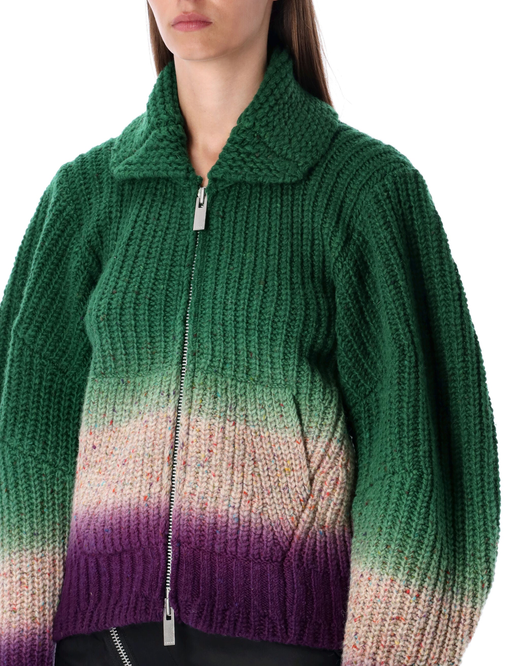 SACAI Multicolor Knit Wool Bomber Cardigan - Size 2