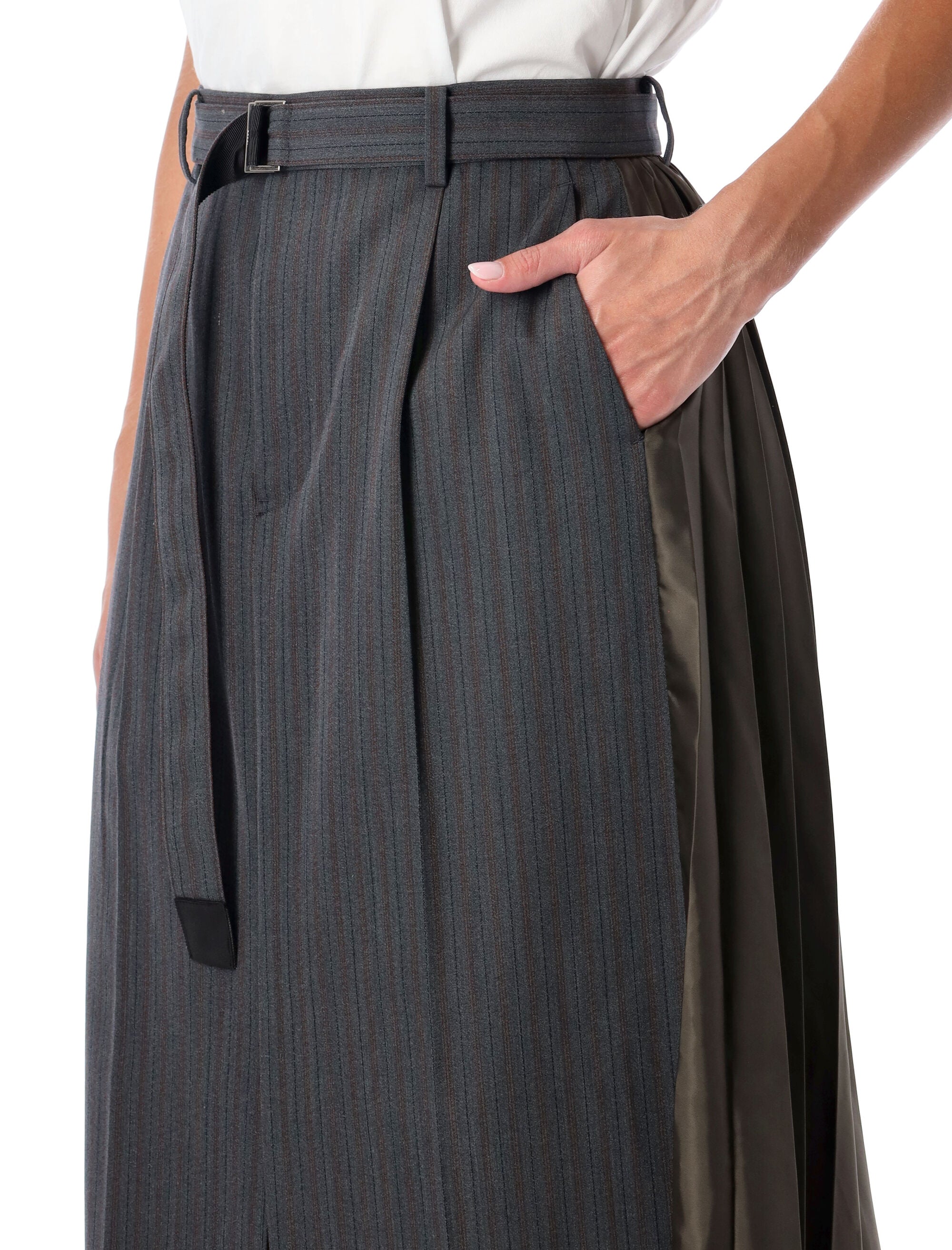 SACAI Hybrid Midi Skirt with Central Slit