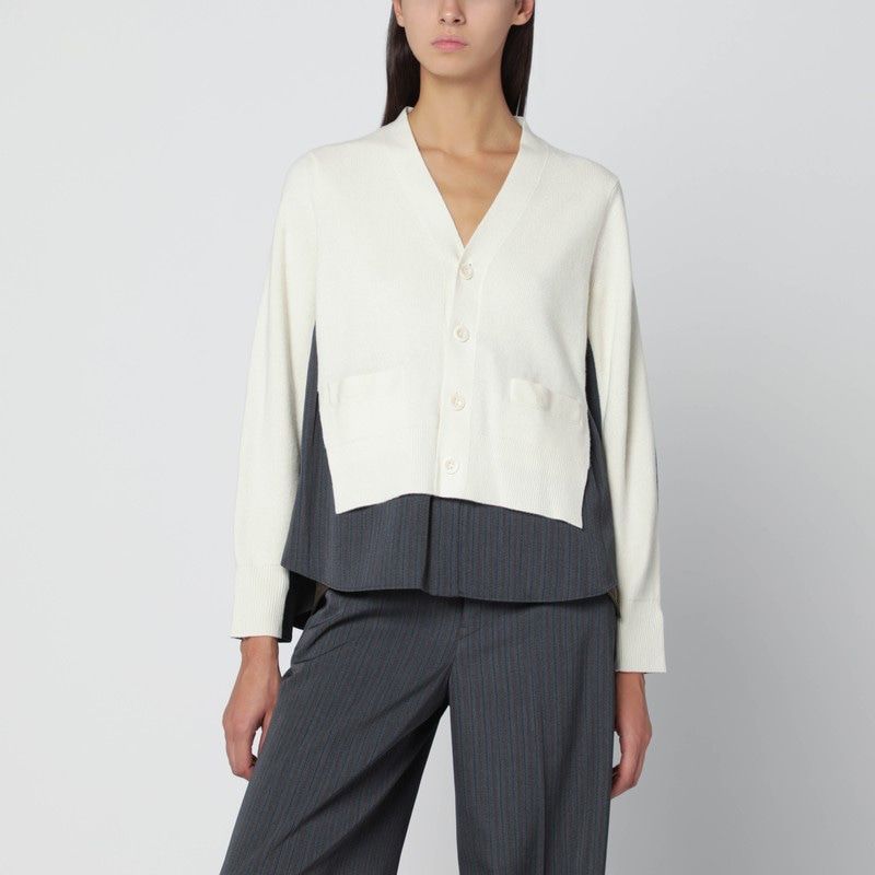 SACAI Women's Cardigan with Pinstripe Shirt Insert