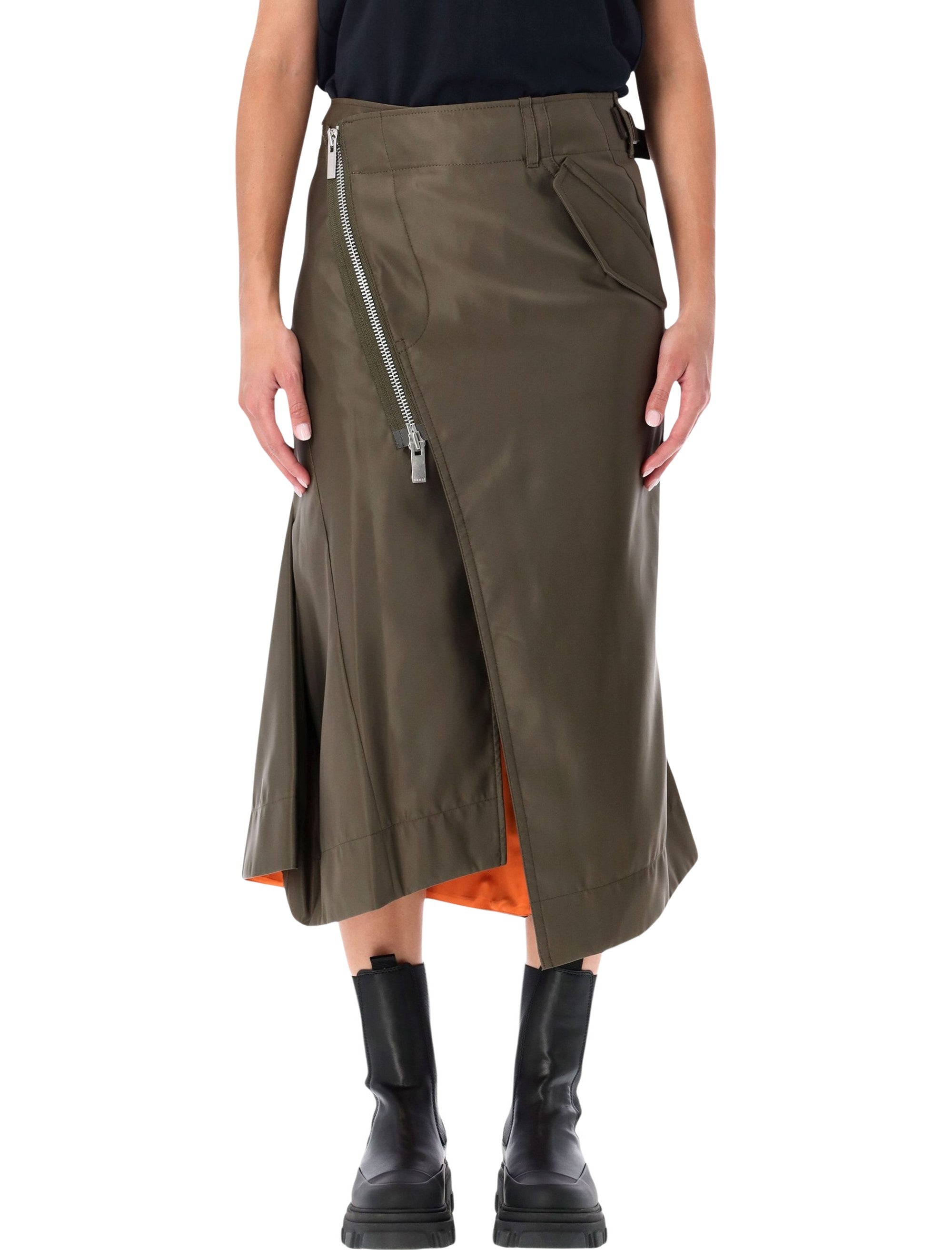SACAI Utility-Inspired Midi Skirt with Asymmetrical Design