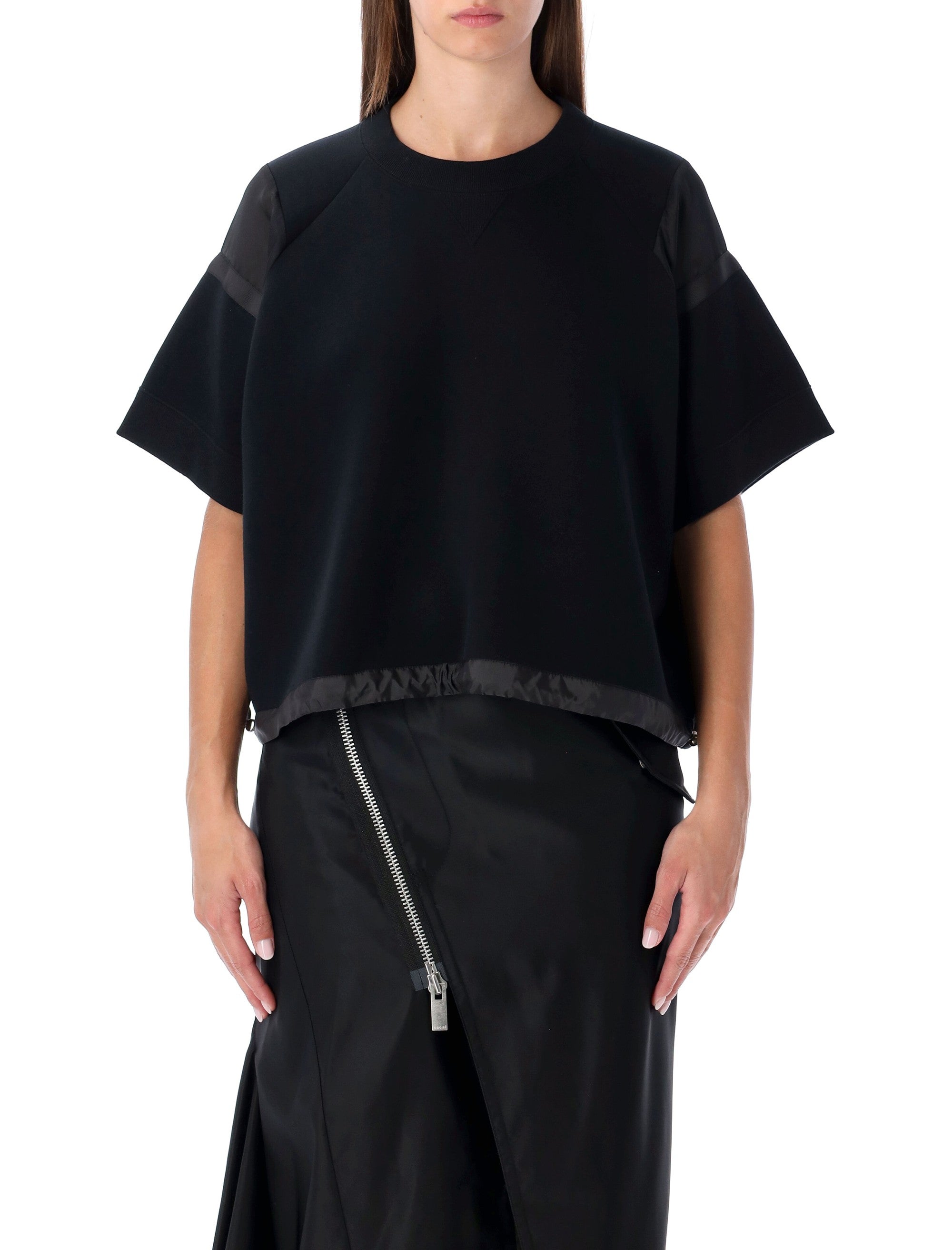 SACAI Oversized Technical Cotton T-Shirt with Adjustable Drawstring Hem - Size 2