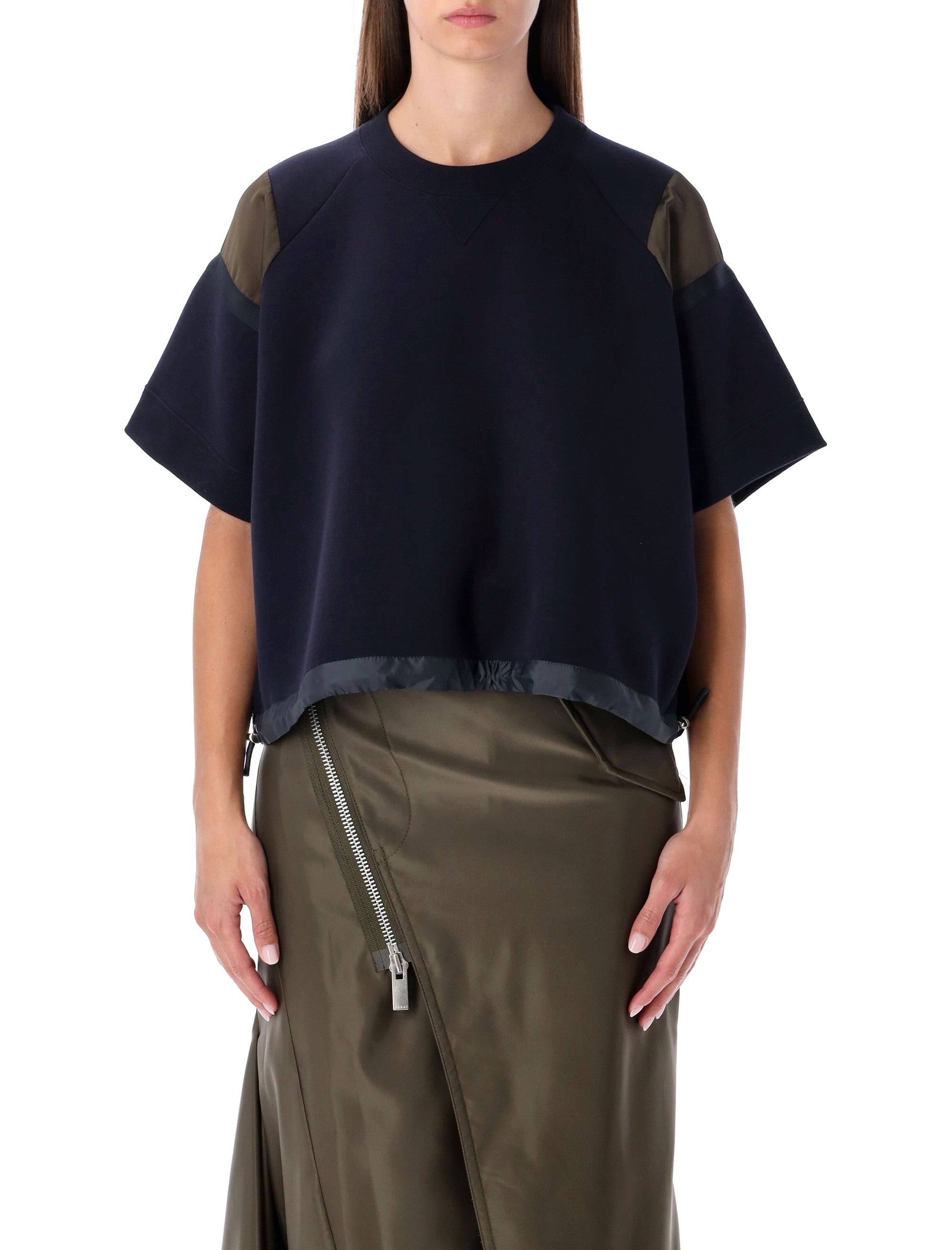 SACAI Oversized Technical Cotton T-Shirt with Adjustable Drawstring Hem - Size 2