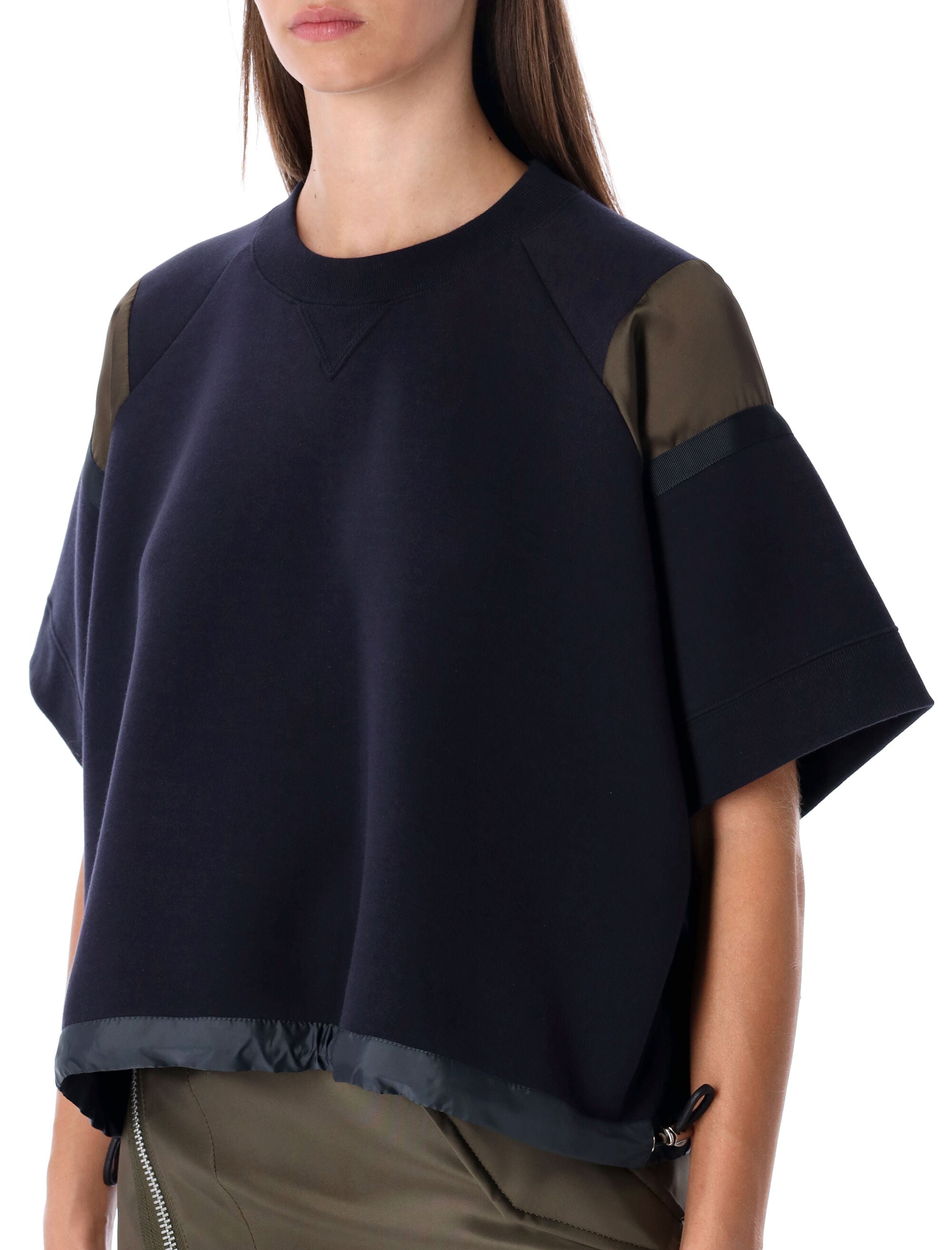 SACAI Oversized Technical Cotton T-Shirt with Adjustable Drawstring Hem - Size 2