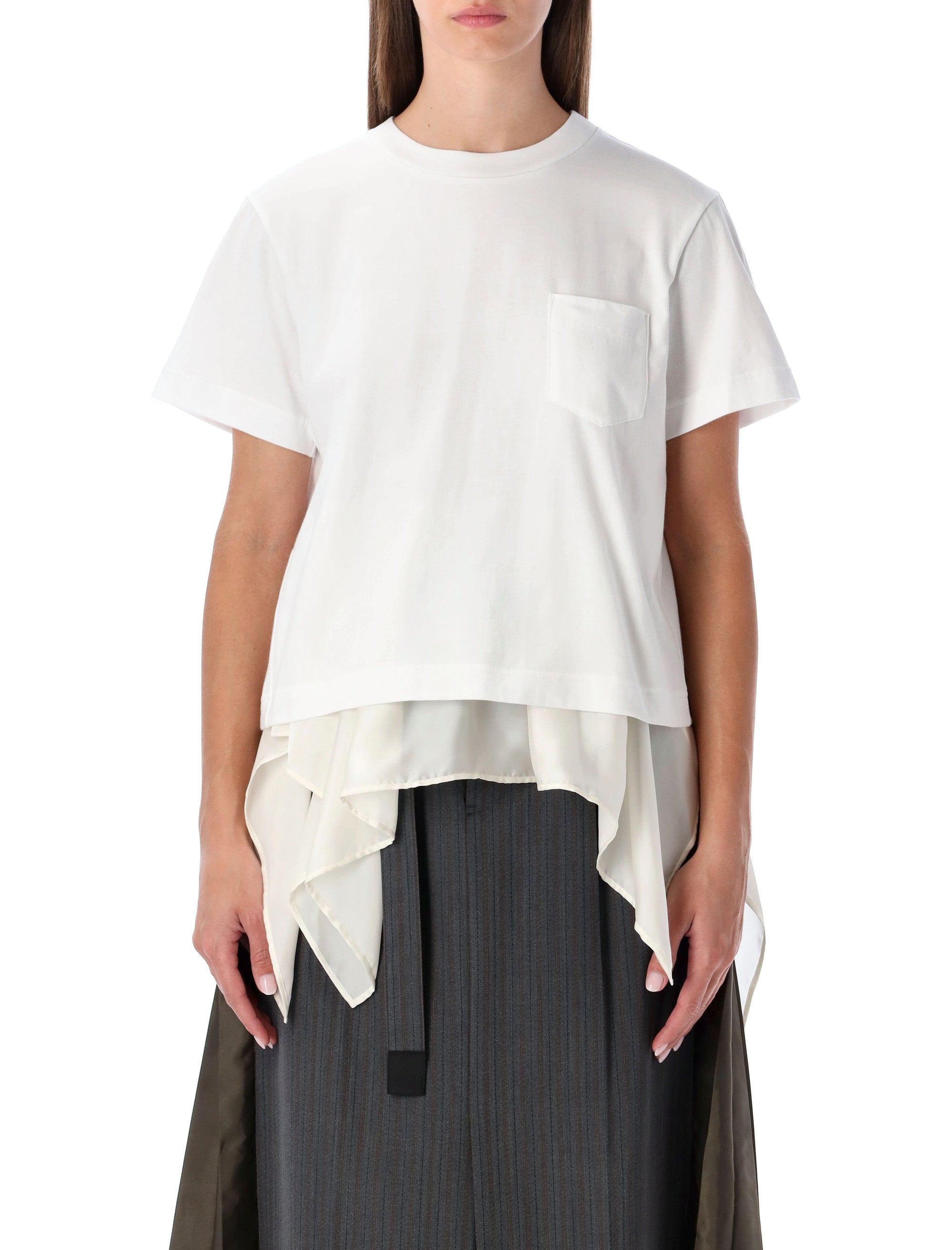 SACAI Sophisticated Casual T-Shirt with Sail Back Insert - Size 2