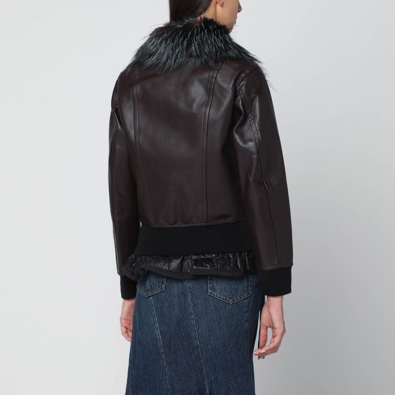 SACAI Bimaterial Bomber Jacket with Zip in Brown