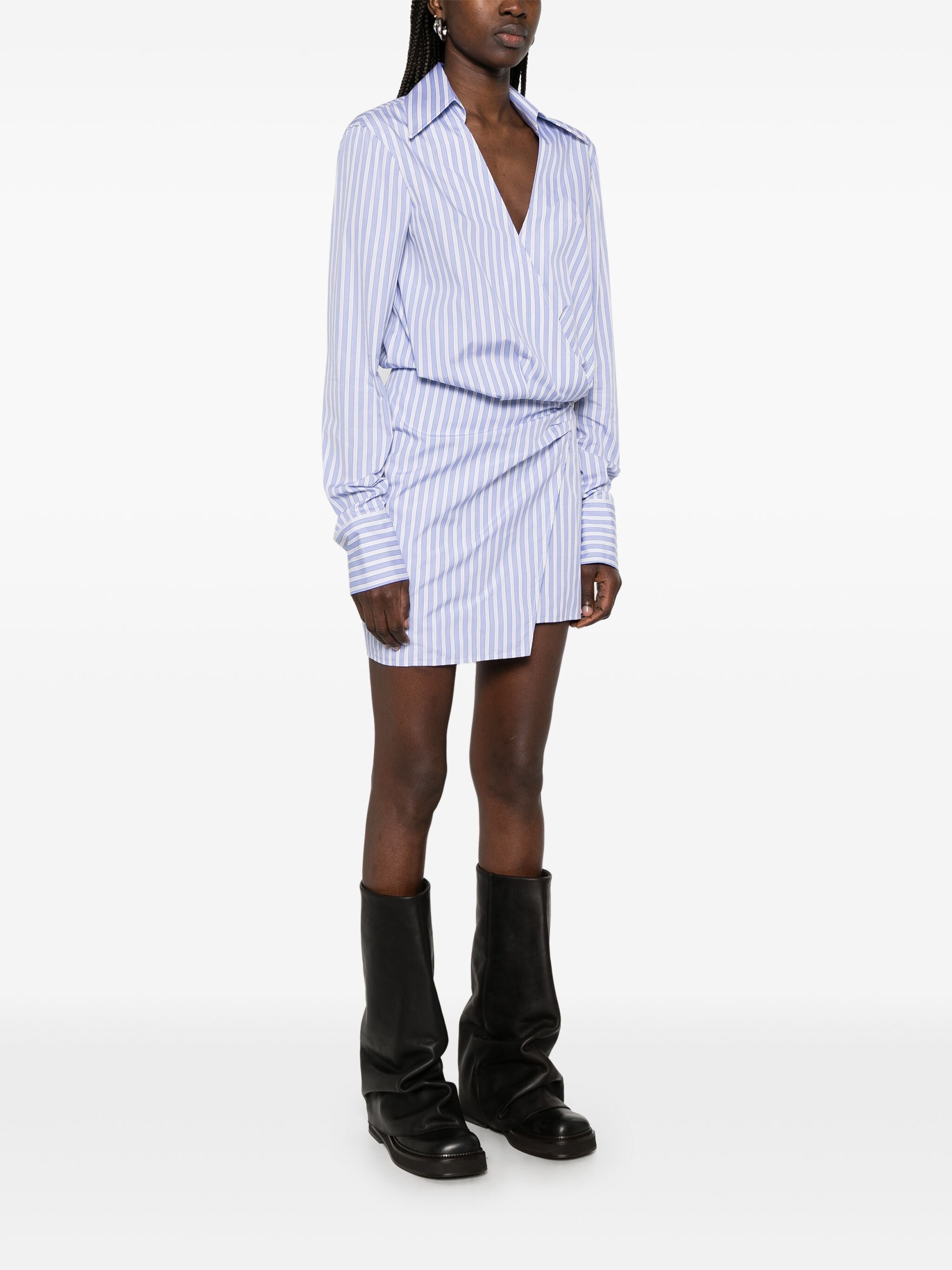 THE ATTICO Mini Cotton Shirt Dress with Draped Front