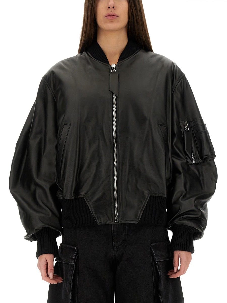 THE ATTICO Oversized Leather Bomber Jacket - Size 40