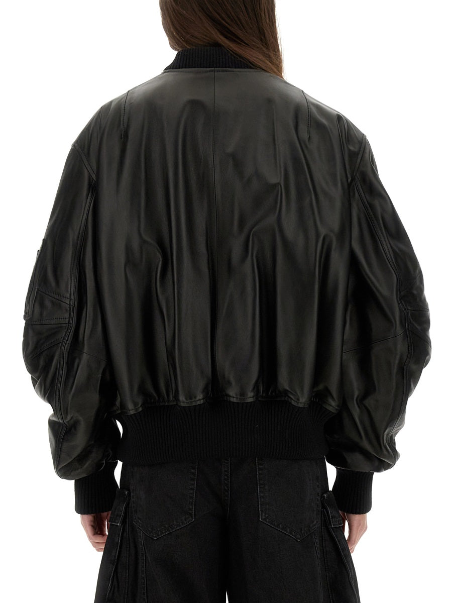 THE ATTICO Oversized Leather Bomber Jacket - Size 40