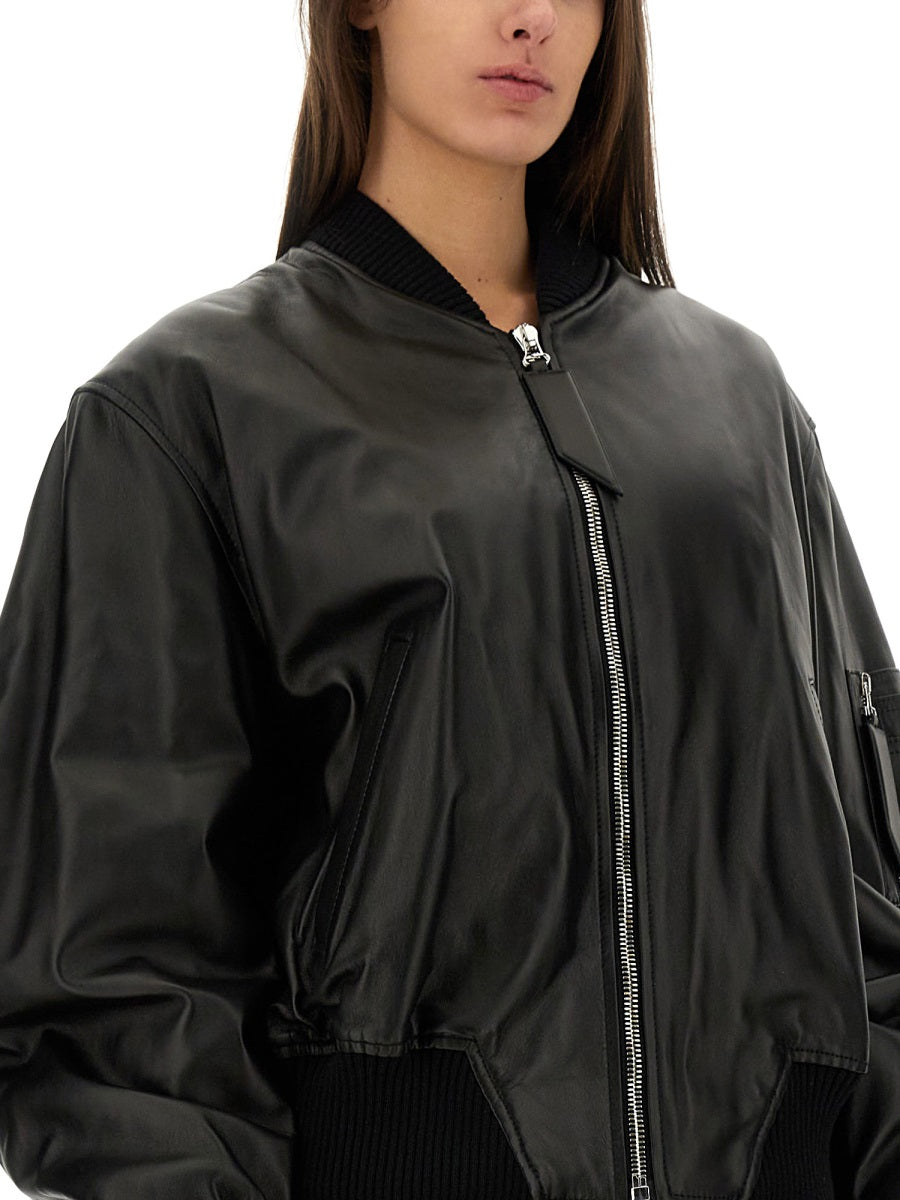 THE ATTICO Oversized Leather Bomber Jacket - Size 40
