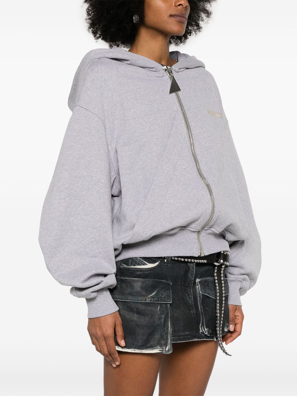 THE ATTICO Cozy Cotton Blend Sweater with Front Zip and Classic Hood