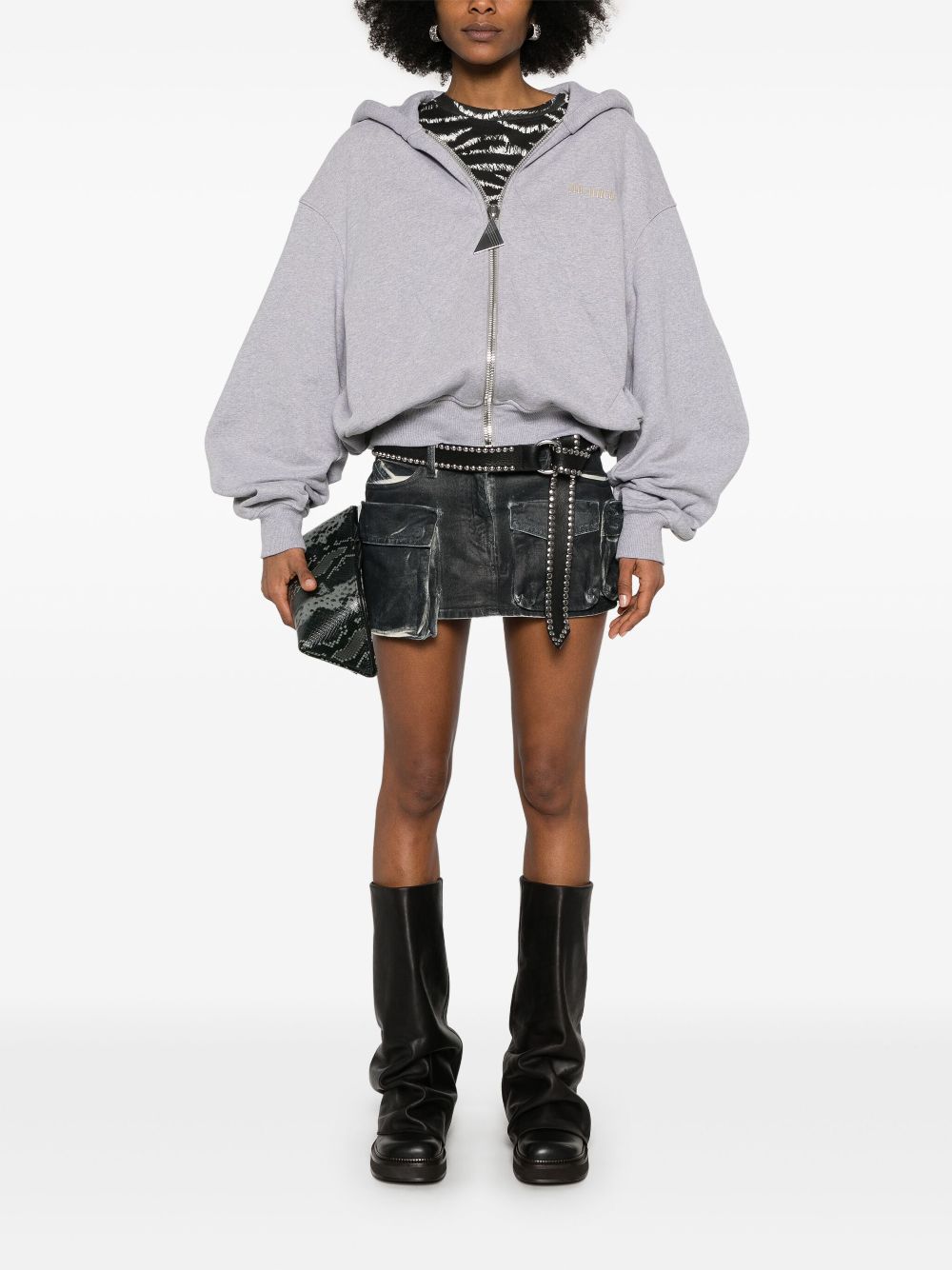 THE ATTICO Cozy Cotton Blend Sweater with Front Zip and Classic Hood