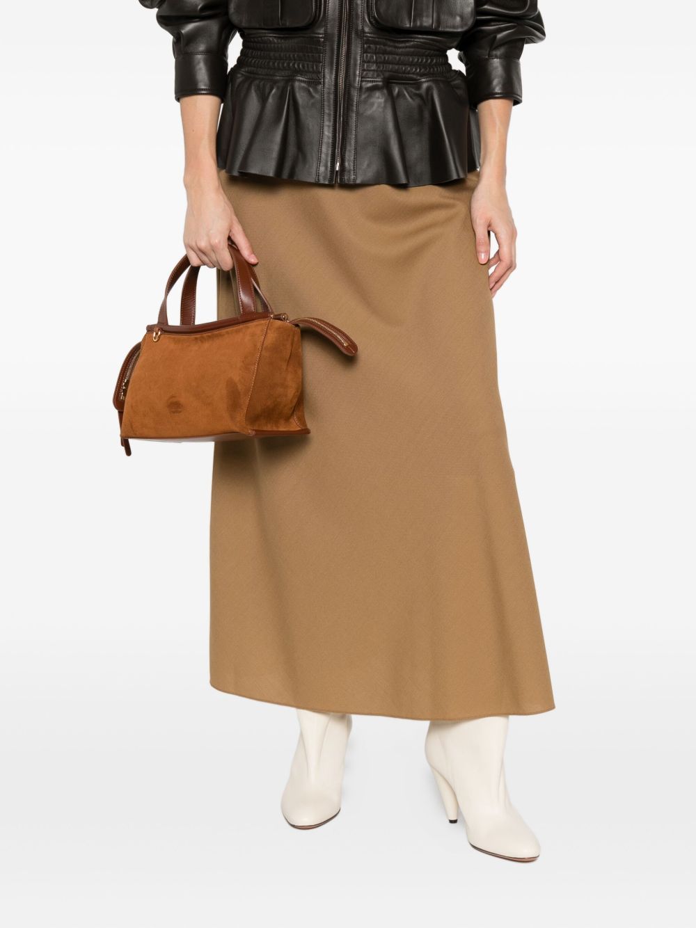 WANDLER Mini Suede Handbag with Leather Trim and Gold-Tone Details - MW25