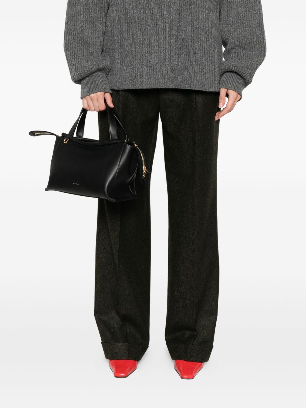 WANDLER Mini Suede Handbag with Leather Trim and Gold-Tone Details