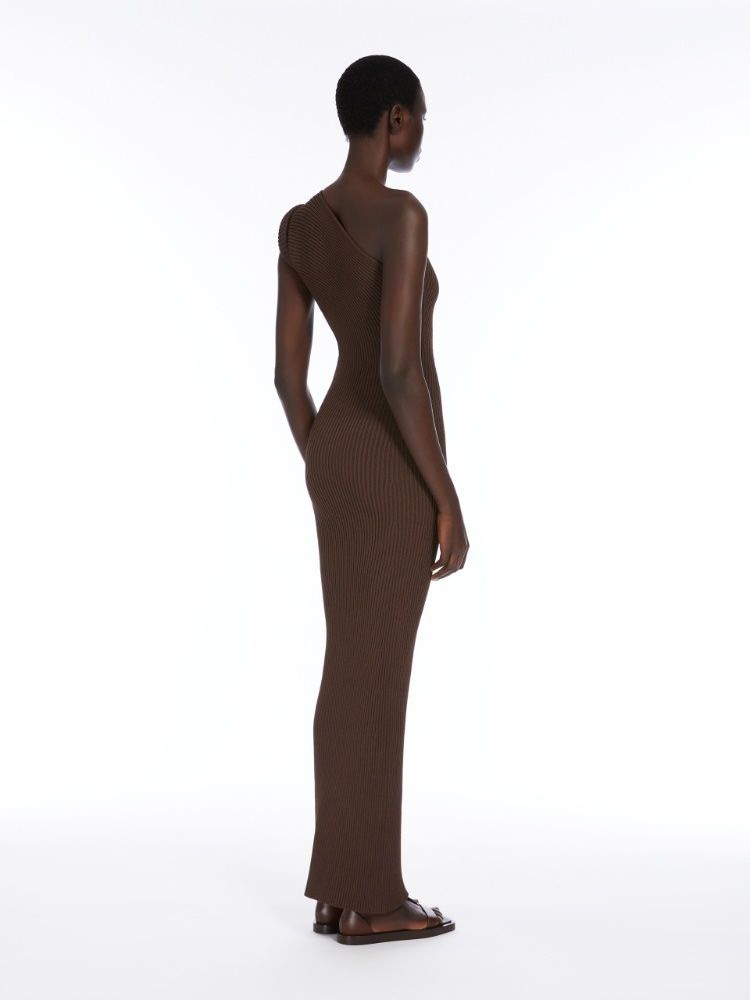 MAX MARA One-Shoulder Ribbed Viscose Dress - Ankle Length