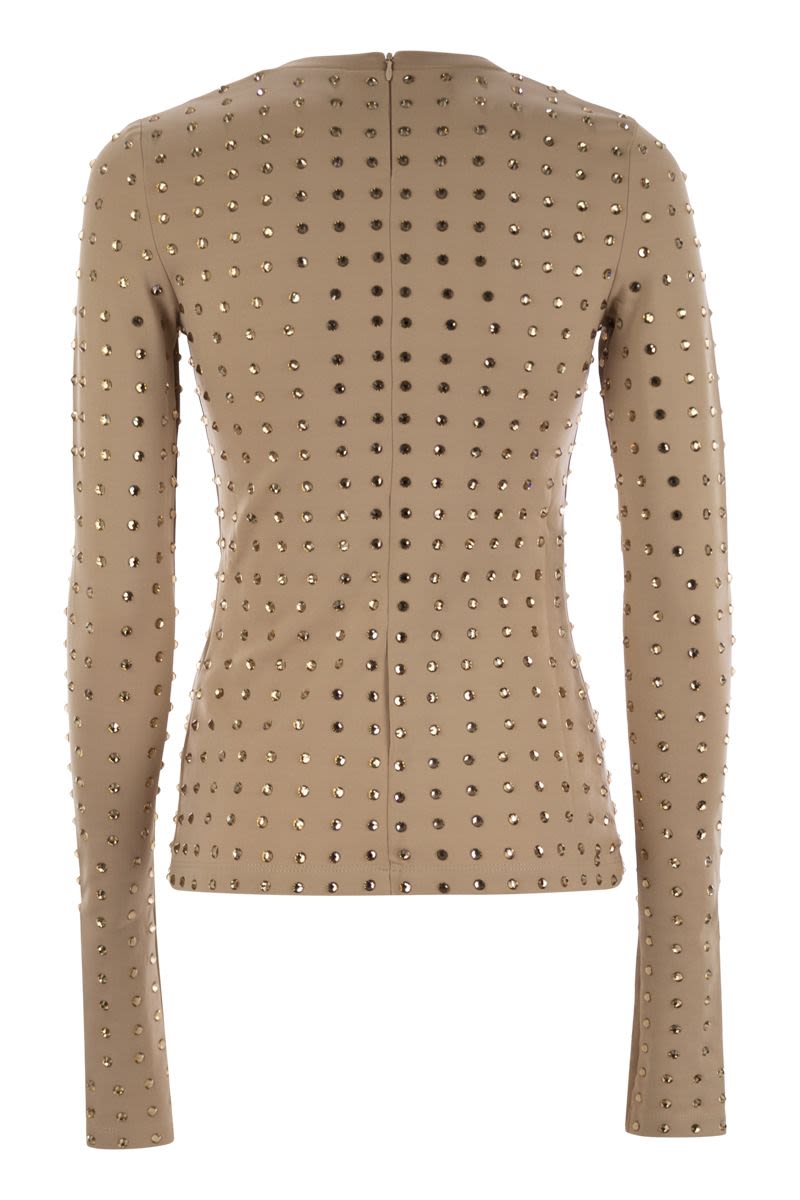 MAX MARA SPORTMAX Scuba T-Shirt with Rhinestones - Women’s Long Sleeve Crew Neck