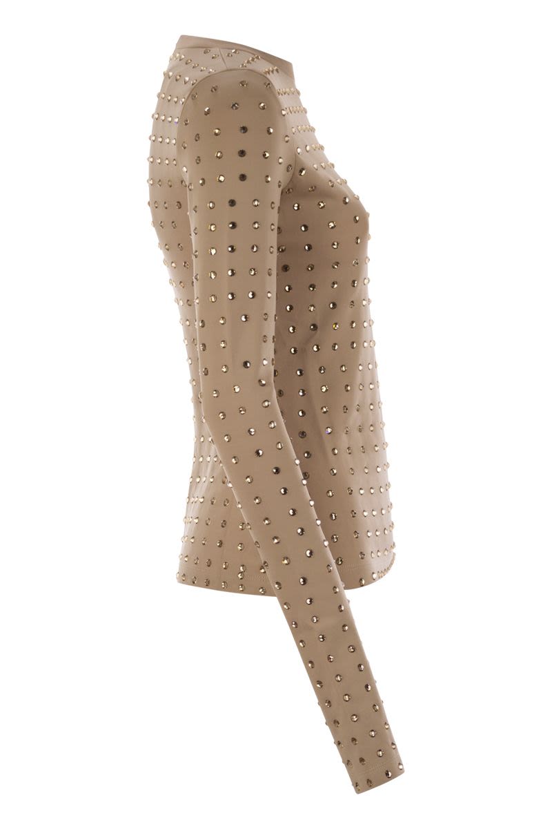 MAX MARA SPORTMAX Scuba T-Shirt with Rhinestones - Women’s Long Sleeve Crew Neck