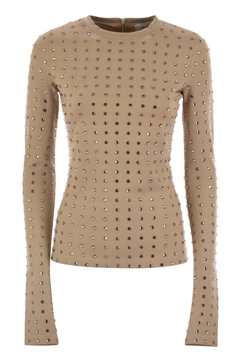 MAX MARA SPORTMAX Scuba T-Shirt with Rhinestones - Women’s Long Sleeve Crew Neck