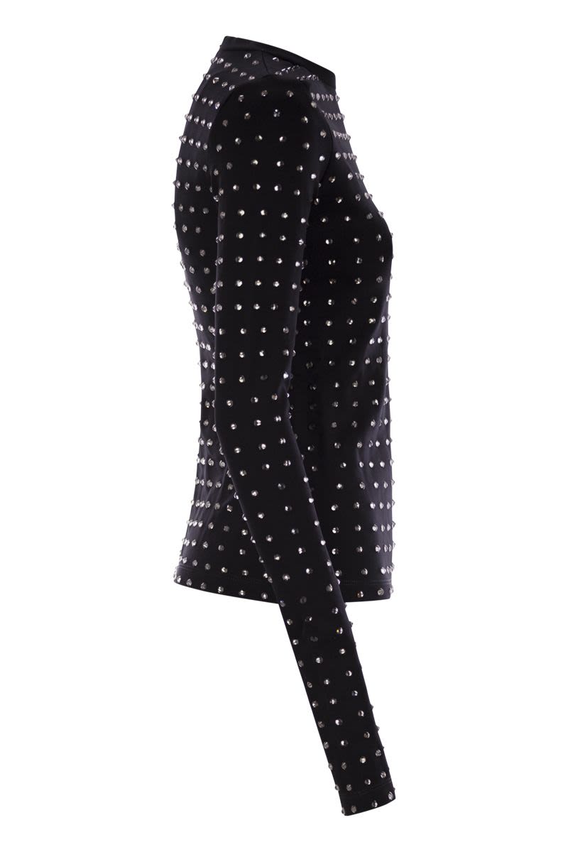 MAX MARA SPORTMAX Scuba T-Shirt with Rhinestones - Long Sleeve, Tight Fit