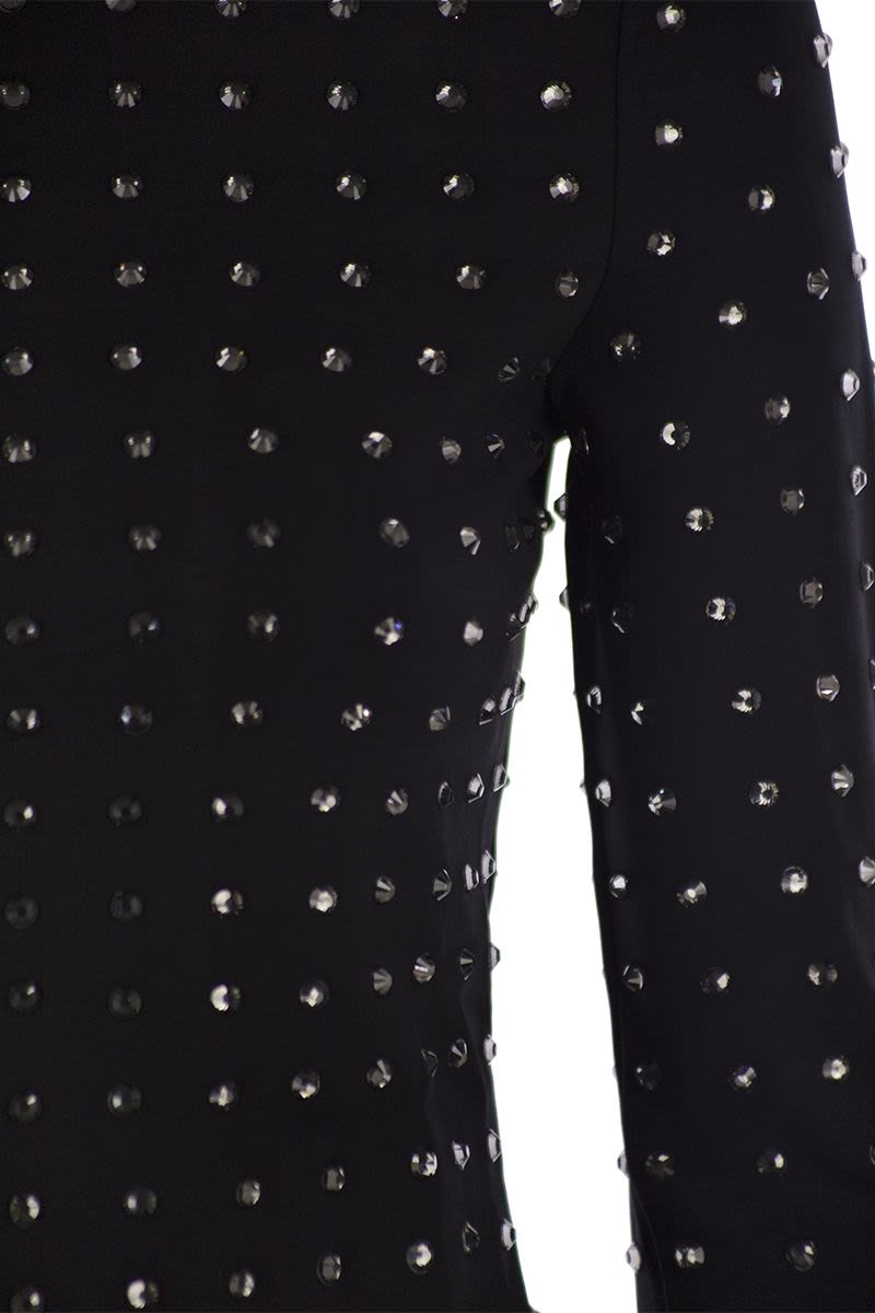 MAX MARA SPORTMAX Scuba T-Shirt with Rhinestones - Long Sleeve, Tight Fit