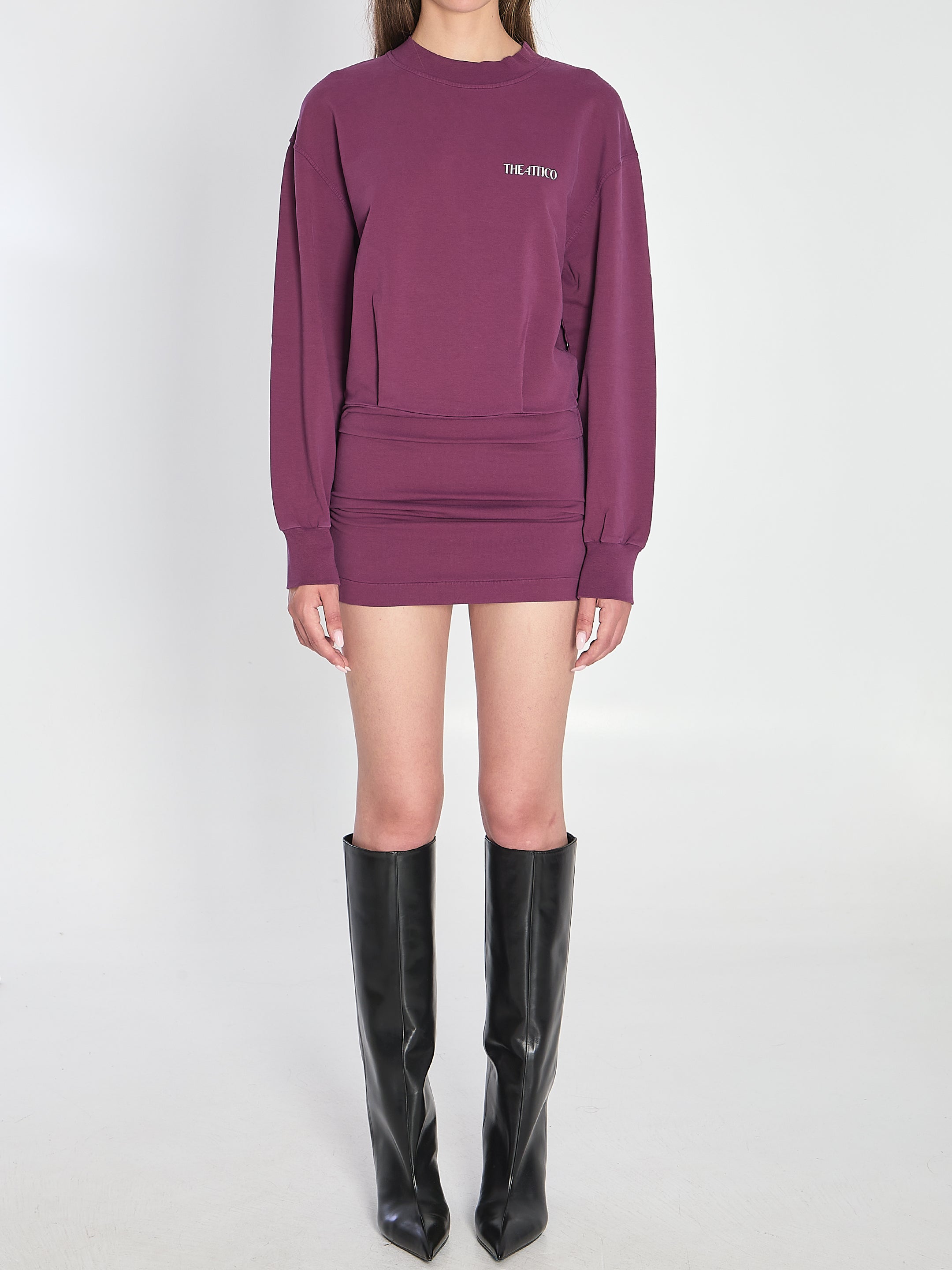 THE ATTICO Chic Mini Dress with Ribbed Collar and Pleated Waist