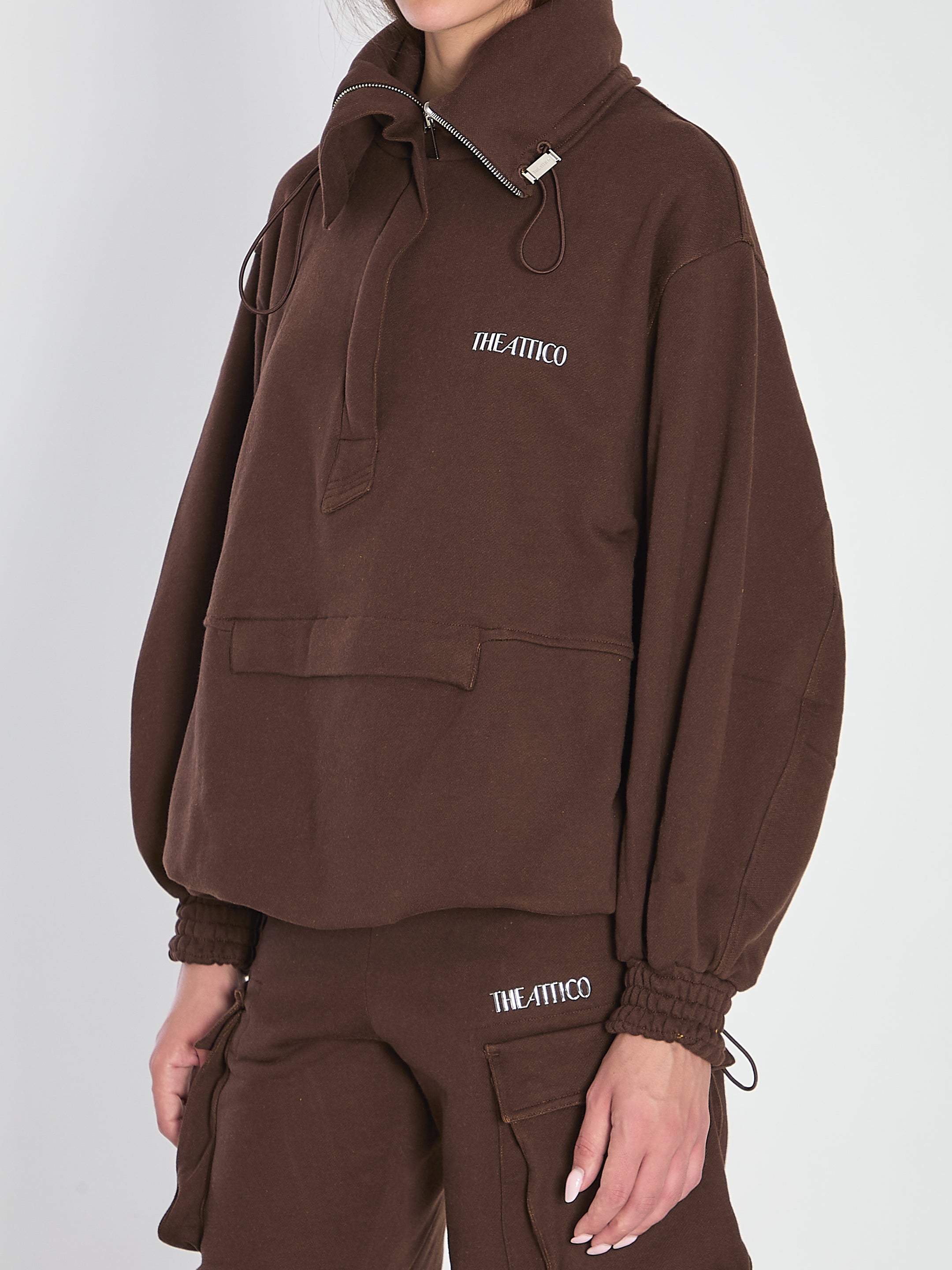 THE ATTICO Relaxed Fit Anorak Sweatshirt with Half-Zip Front - Size 38