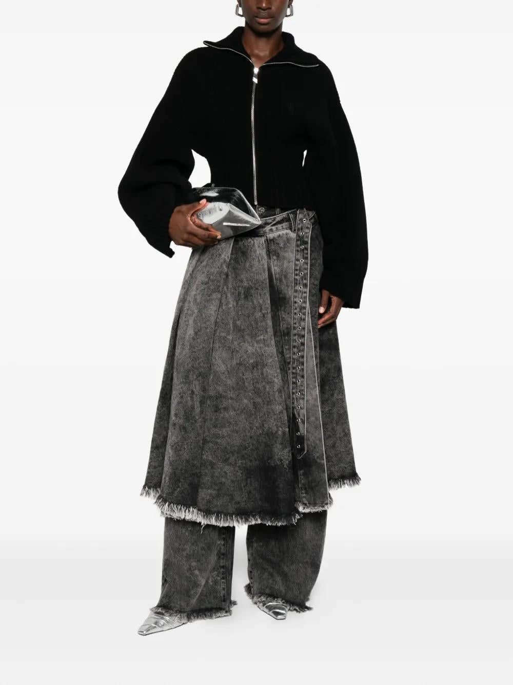 THE ATTICO Ribbed Knit Cardigan with Zip Front - Cropped Length