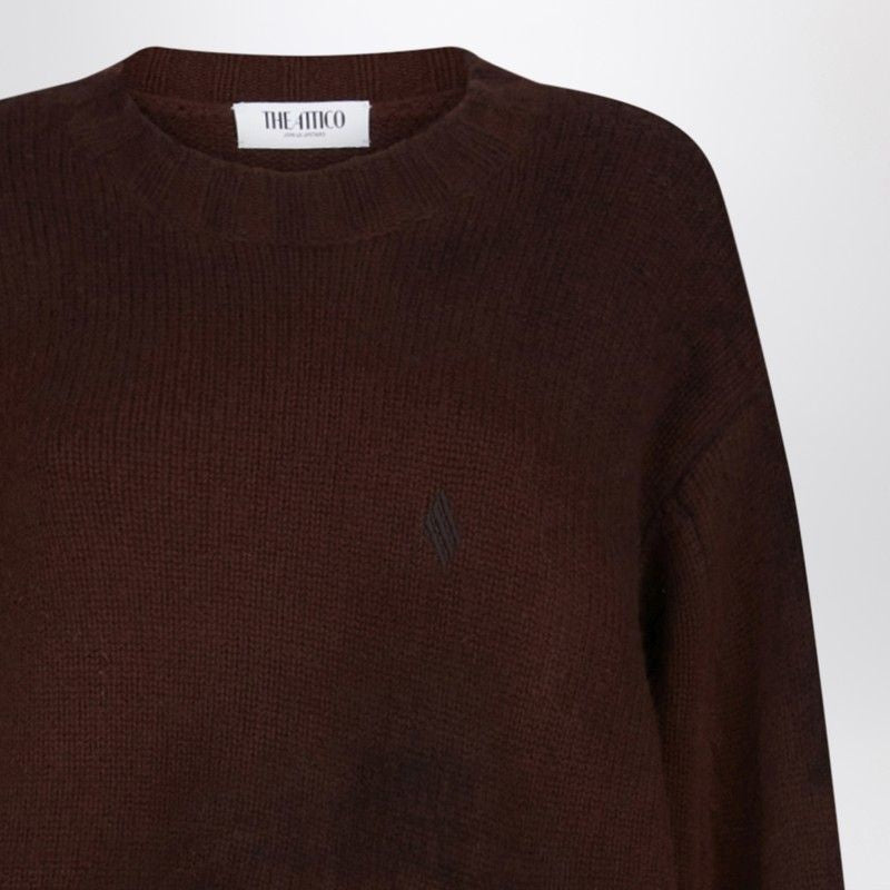 THE ATTICO Asymmetrical Wool and Cashmere Crew Neck Sweater