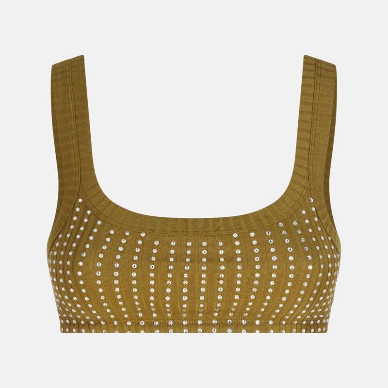 THE ATTICO Military Green Rhinestone Top for Women