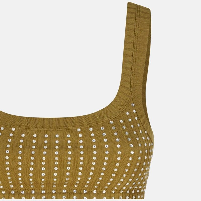 THE ATTICO Military Green Rhinestone Top for Women