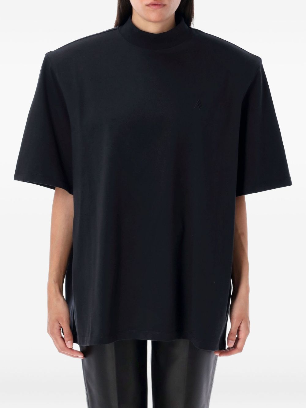 THE ATTICO Matte Black Mock Neck T-Shirt for Women