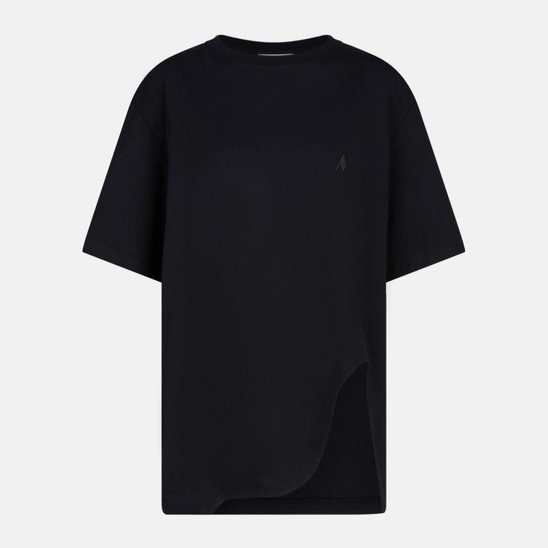 THE ATTICO Cotton T-Shirt with Ribbed Neckline and Shaped Hem