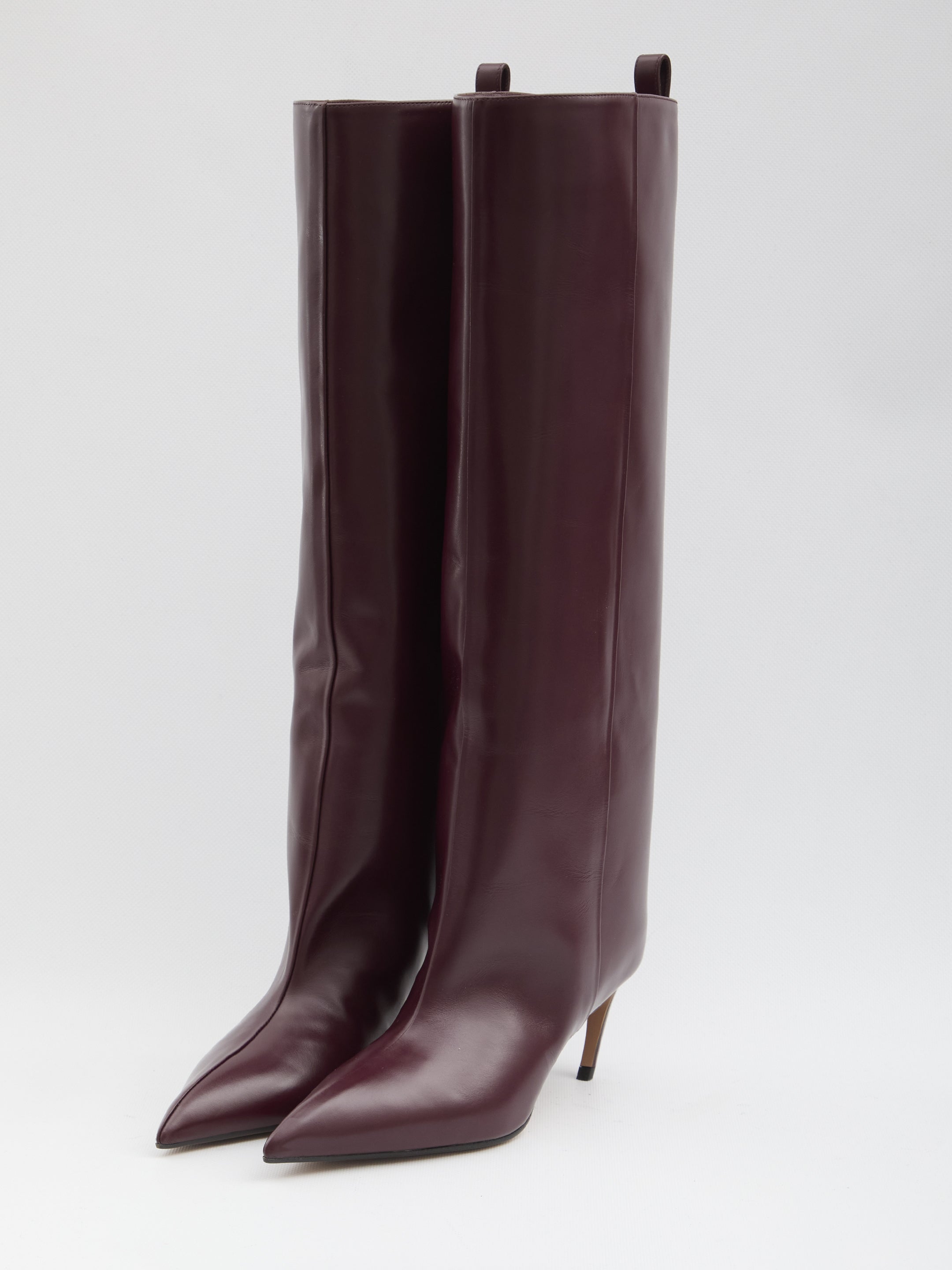 THE ATTICO Pointed Toe Leather Boots with Curved Heel - 6.5 cm