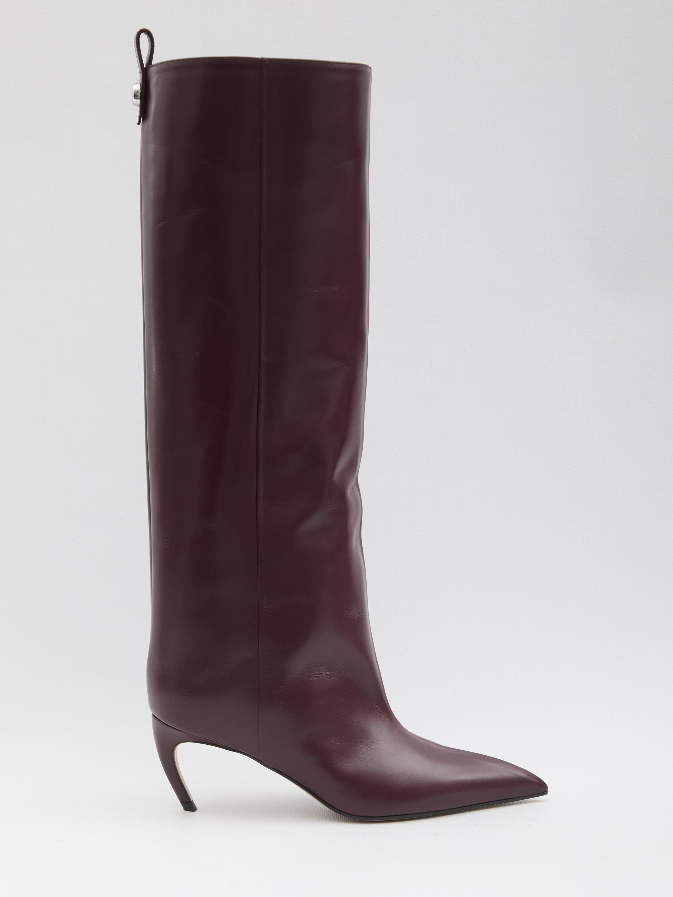 THE ATTICO Pointed Toe Leather Boots with Curved Heel - 6.5 cm