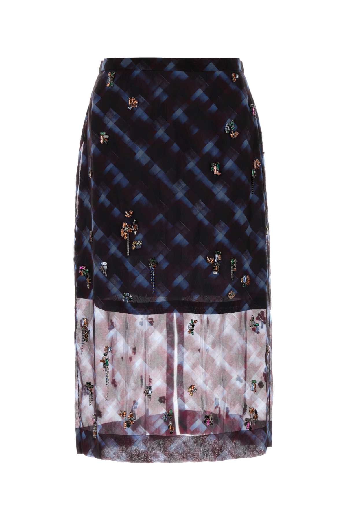 DRIES VAN NOTEN Knee-Length Printed Silk Skirt with Decorative Crystals