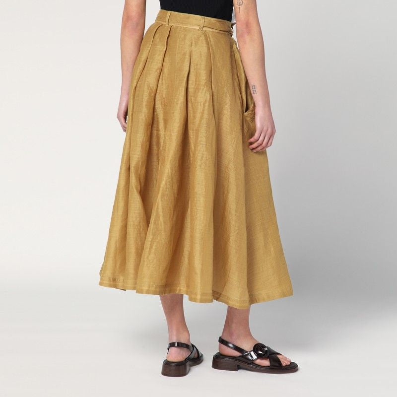 MKDT STUDIO Pleated High Waist Skirt with Tie Belt for Women