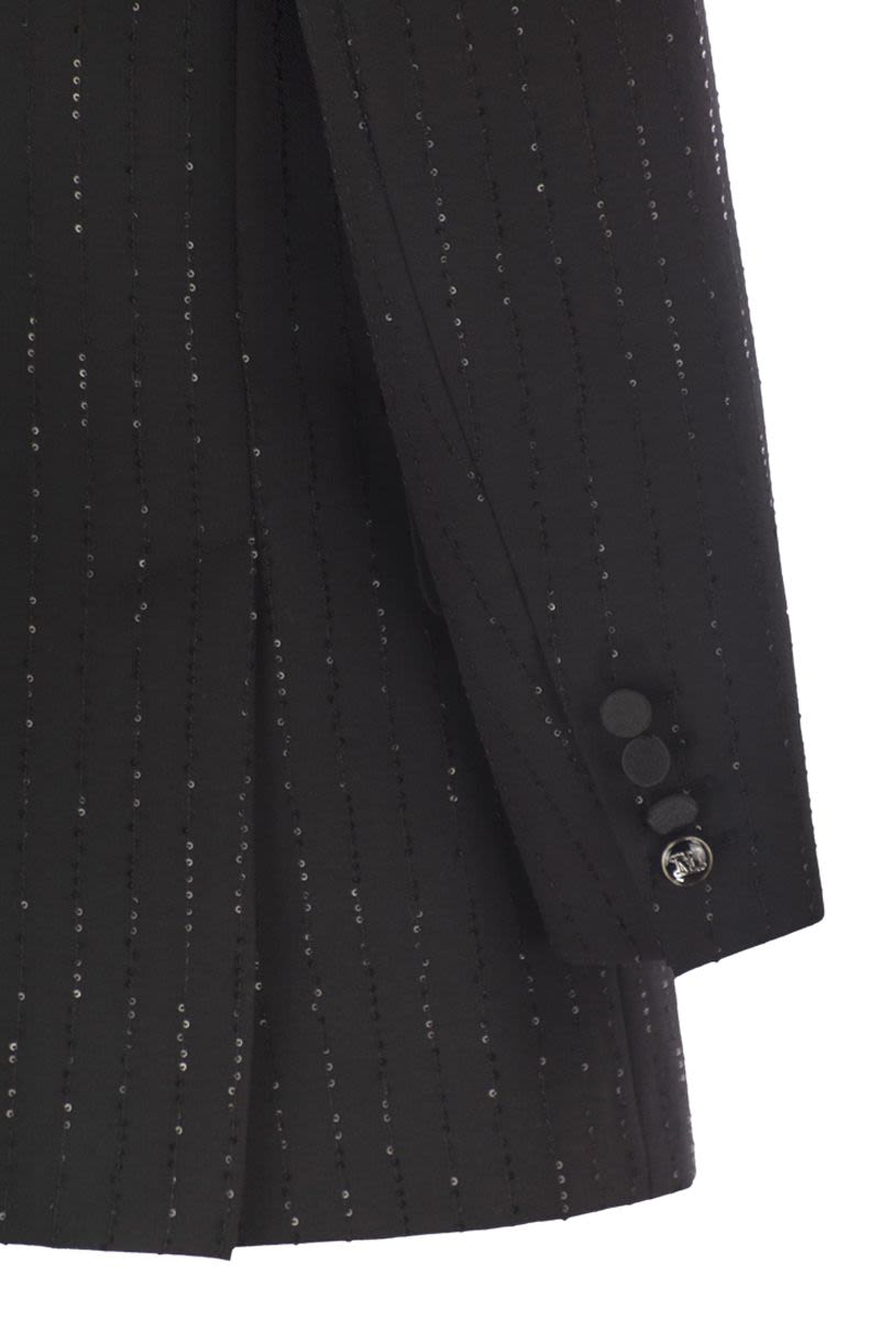 MAX MARA Double-Breasted Tuxedo Blazer in Wool with Sequins