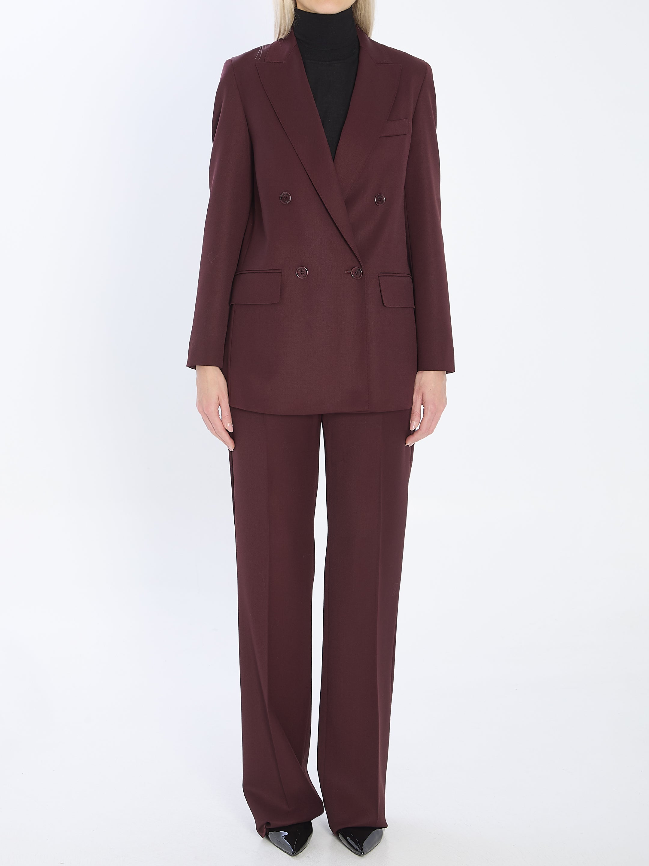 MAX MARA Double-Breasted Virgin Wool Blazer with Peaked Lapels - Size 40